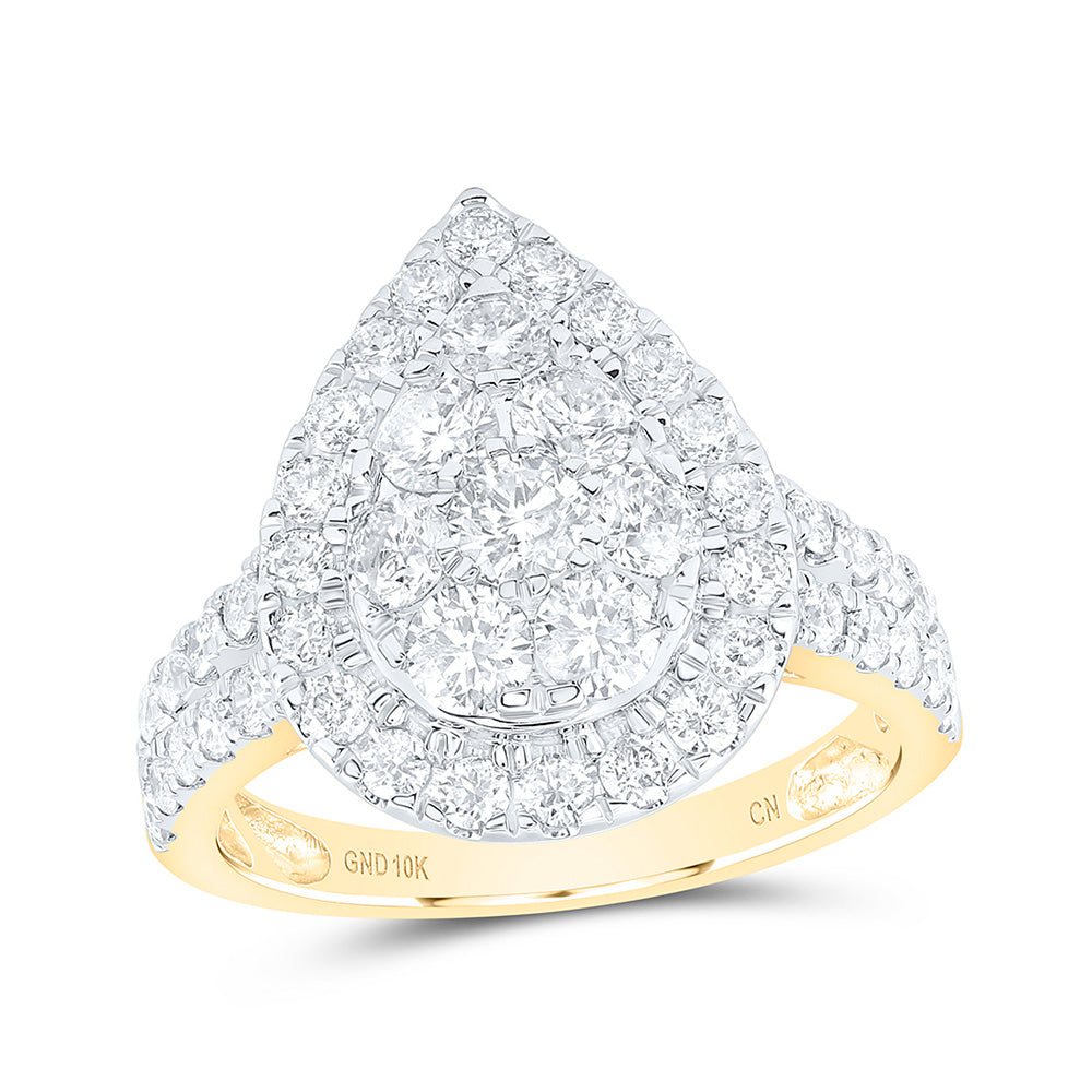 10K Yellow Or White Or Rose Gold Womens Round Diamond Tear Cluster Ring , Womens Size: 5-10