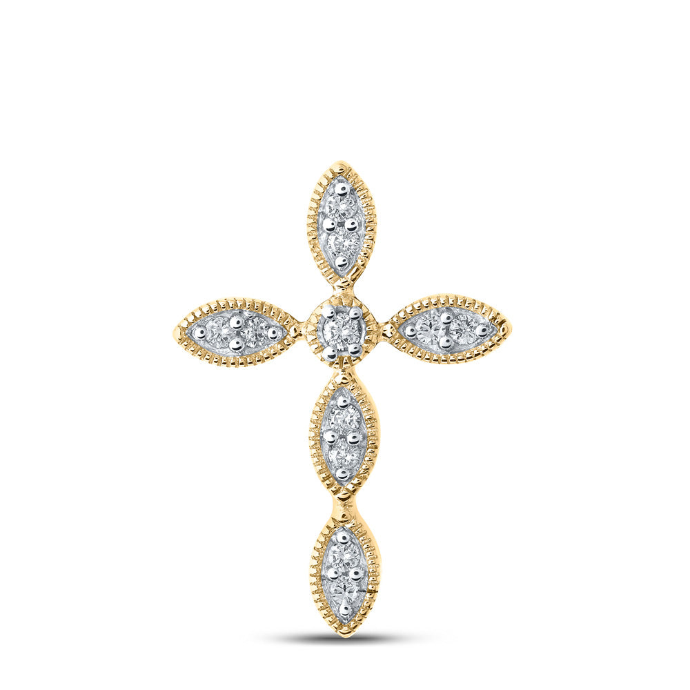 10K Yellow Or White Or Rose Gold Womens Round Diamond Cross Pendant