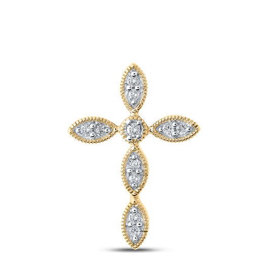 10K Yellow Gold Womens Round Diamond Cross Pendant 1/8 Cttw, Length: 0.83 In, Width: 0.59 In