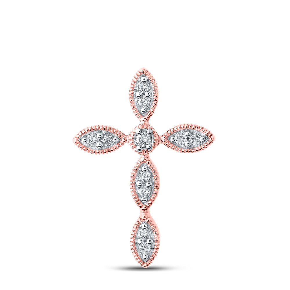 10K Yellow Or White Or Rose Gold Womens Round Diamond Cross Pendant