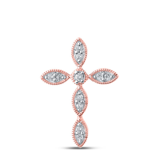 10K Yellow Or White Or Rose Gold Womens Round Diamond Cross Pendant