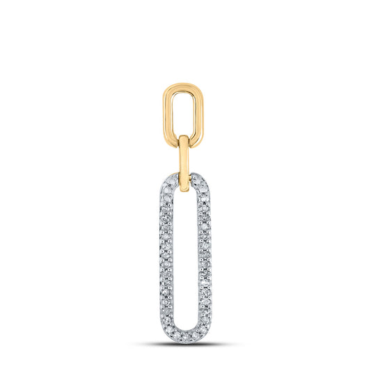 10K Yellow Gold Womens Round Diamond Oblong Fashion Pendant 1/8 Cttw, Length: 1.2 In