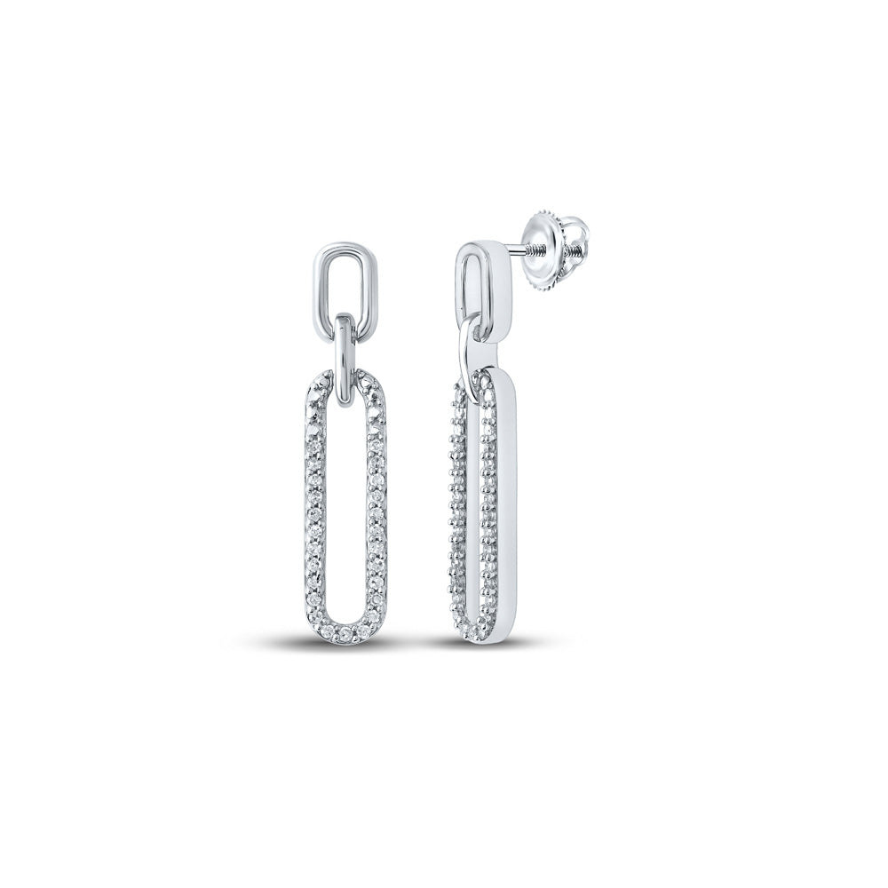 10K White Or Yellow Gold Womens Round Diamond Oblong Dangle Earrings