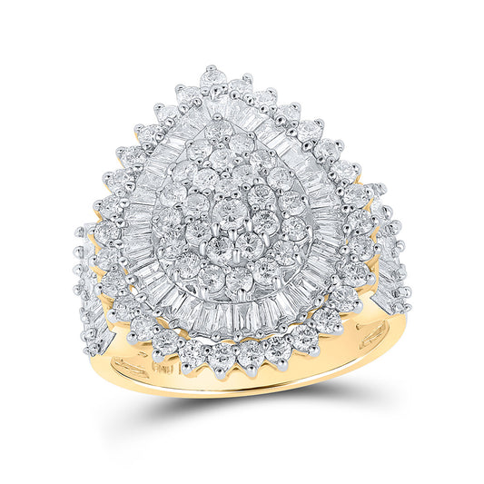 10K Yellow Gold Womens Round Diamond Tear Cluster Ring 2 Cttw, Womens Size: 5-10