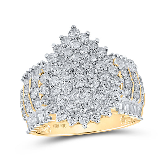 10K Yellow Gold Womens Round Diamond Tear Cluster Ring 2 Cttw, Womens Size: 5-10