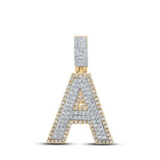 10K Two-tone Gold Mens Round Diamond Initial Letter Pendant