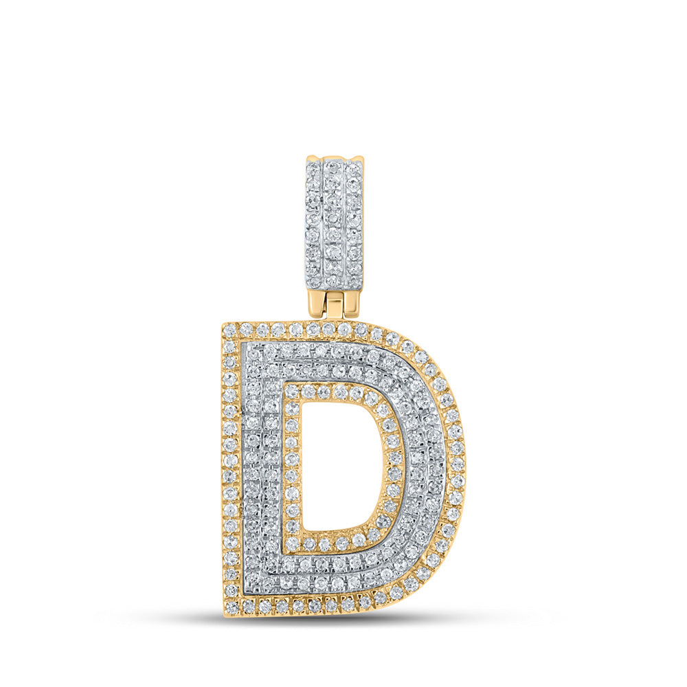 10K Two-tone Gold Mens Round Diamond Initial Letter Pendant