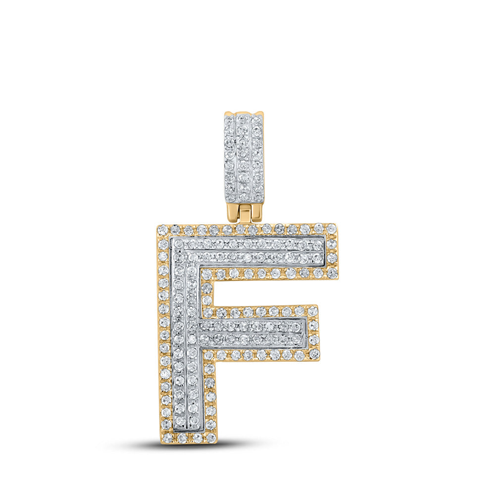 10K Two-tone Gold Mens Round Diamond Initial Letter Pendant