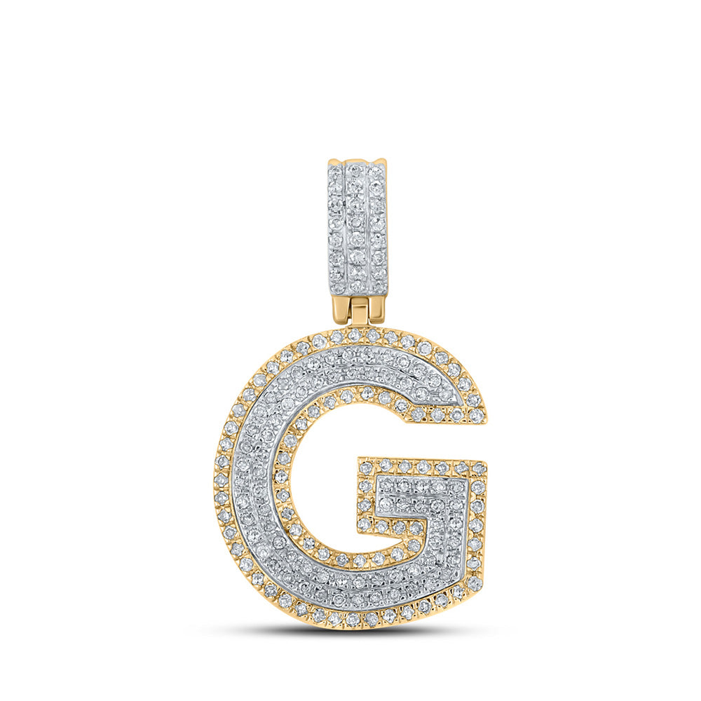10K Two-tone Gold Mens Round Diamond Initial Letter Pendant