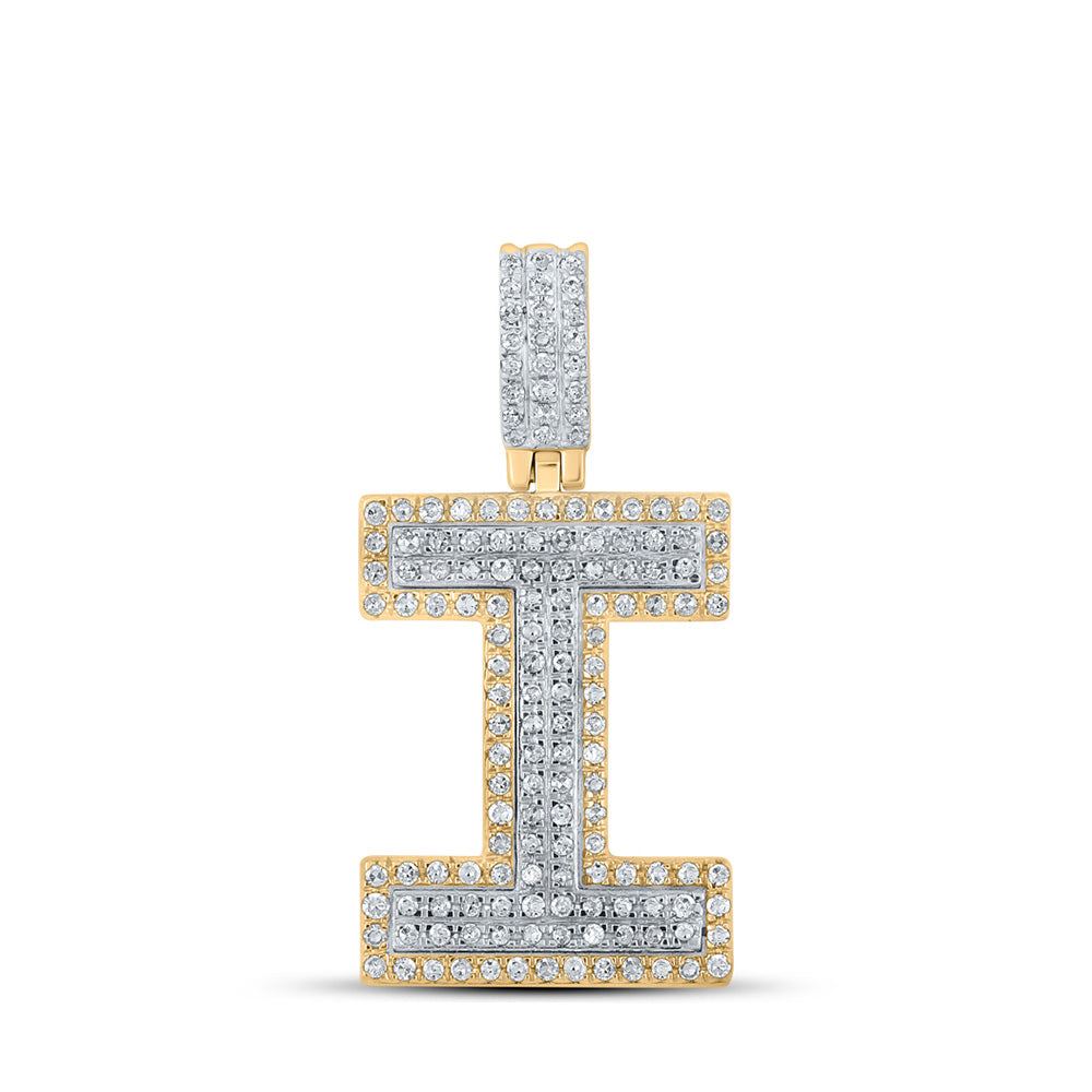 10K Two-tone Gold Mens Round Diamond Initial Letter Pendant