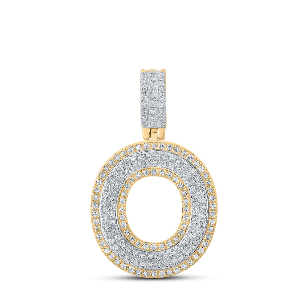 10K Two-tone Gold Mens Round Diamond Initial Letter Pendant