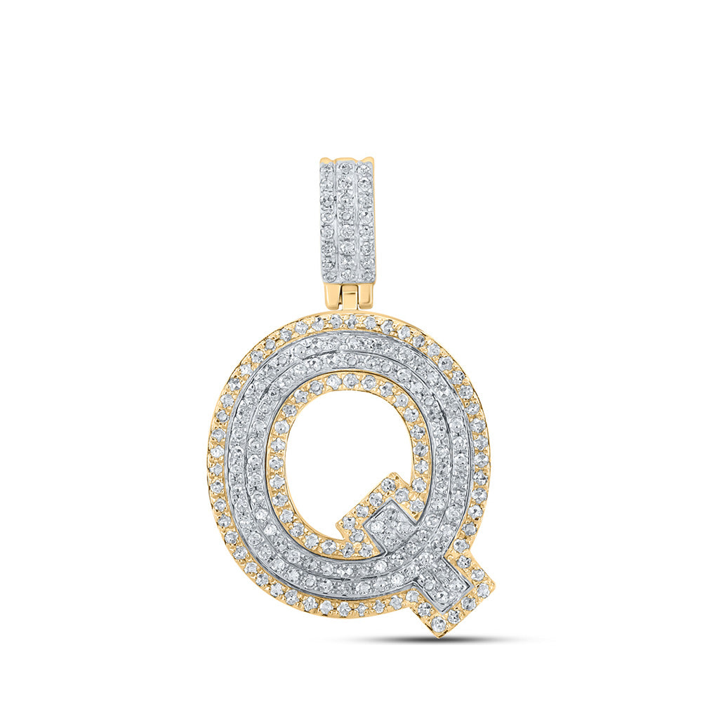 10K Two-tone Gold Mens Round Diamond Initial Letter Pendant