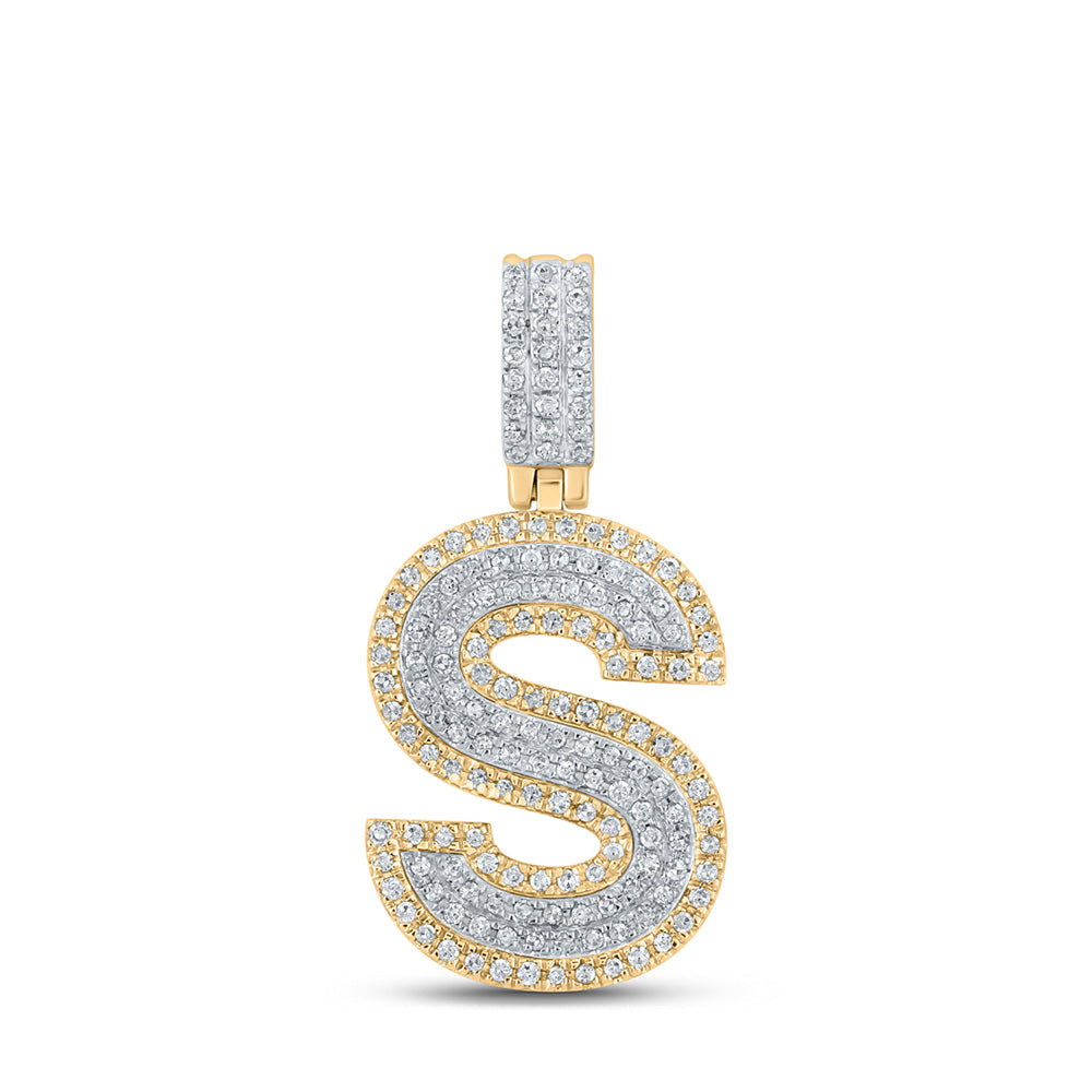 10K Two-tone Gold Mens Round Diamond Initial Letter Pendant