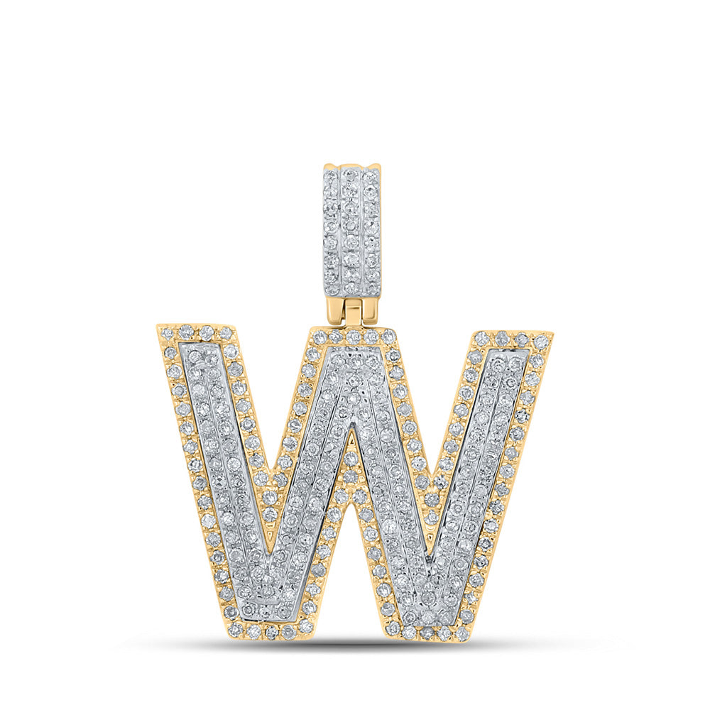 10K Two-tone Gold Mens Round Diamond Initial Letter Pendant