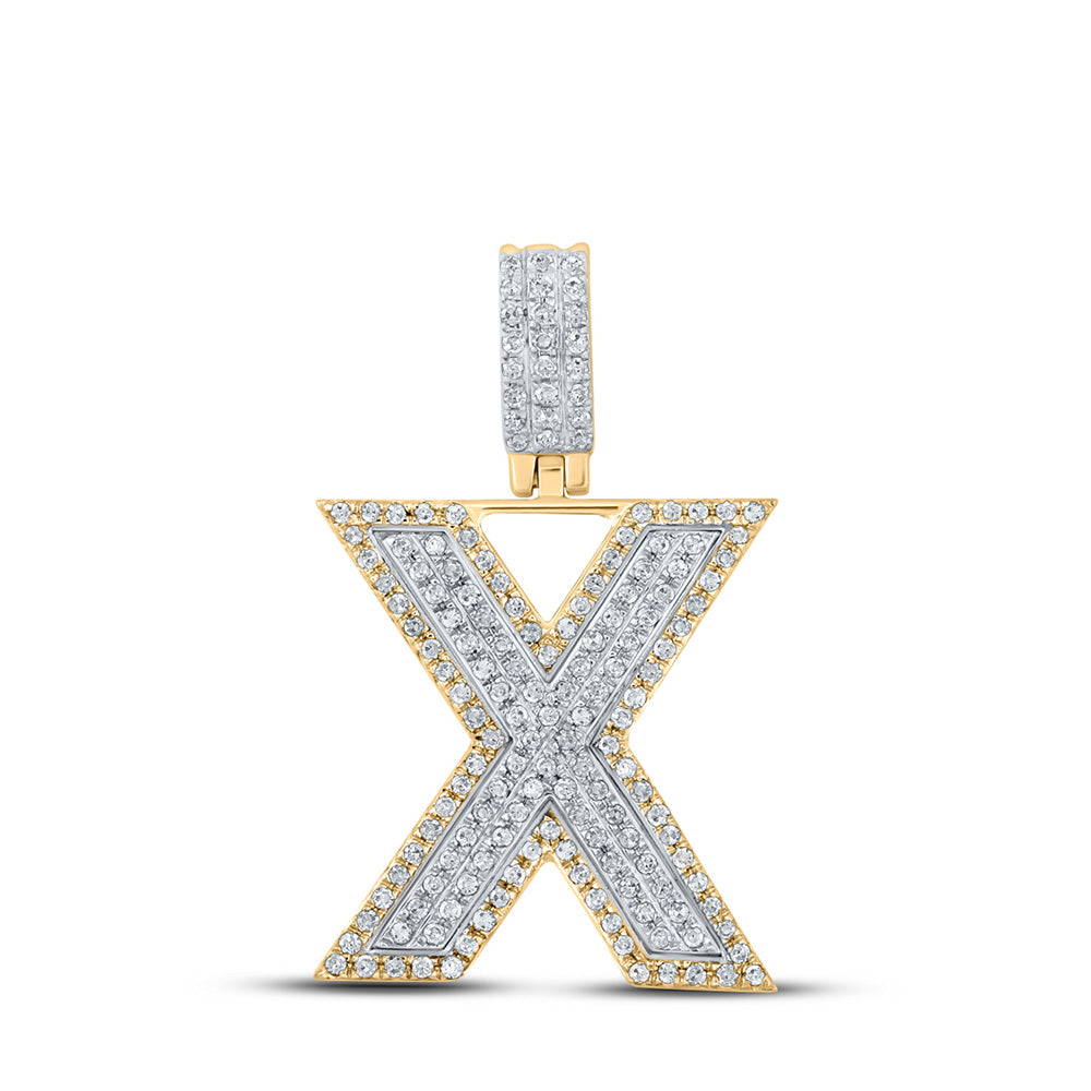 10K Two-tone Gold Mens Round Diamond Initial Letter Pendant