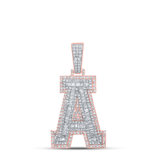 10K Two-tone Gold Mens Baguette Diamond Initial Letter Charm Pendant