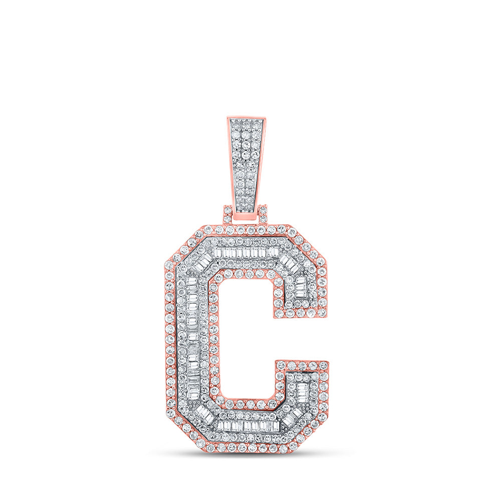 10K Or 14K Two-tone Gold Mens Baguette Diamond Initial Letter Charm Pendant