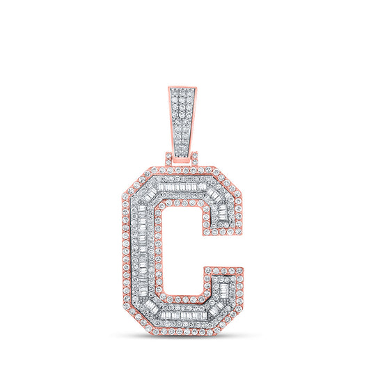10K Or 14K Two-tone Gold Mens Baguette Diamond Initial Letter Charm Pendant