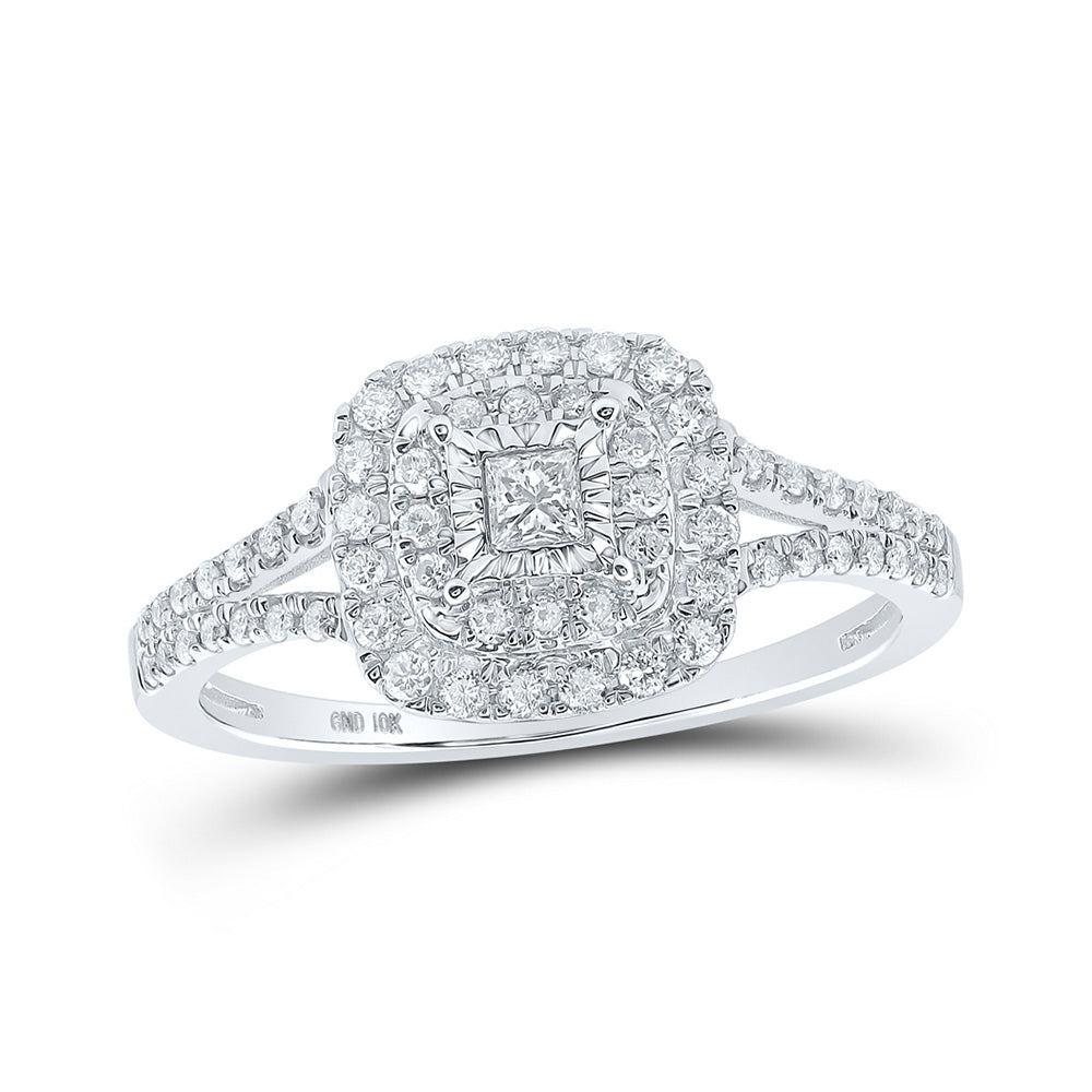 10K White Gold Womens Round Diamond Square Ring 3/8 Cttw, Womens Size: 5-10