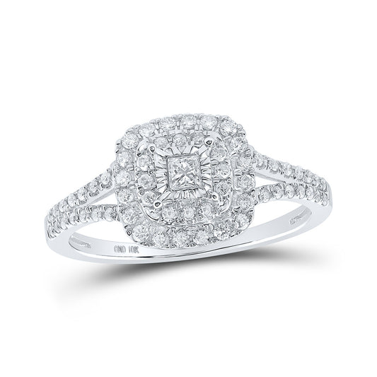 10K White Gold Womens Round Diamond Square Ring 3/8 Cttw, Womens Size: 5-10