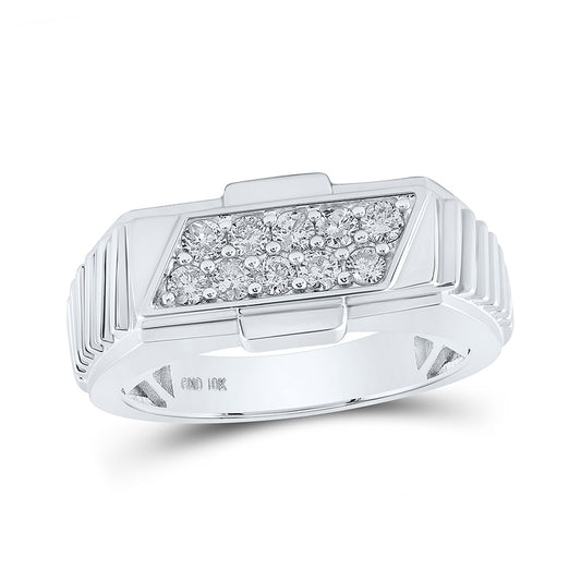 10K White Or Yellow Gold Mens Round Diamond Band Ring , Mens Size: 7-13