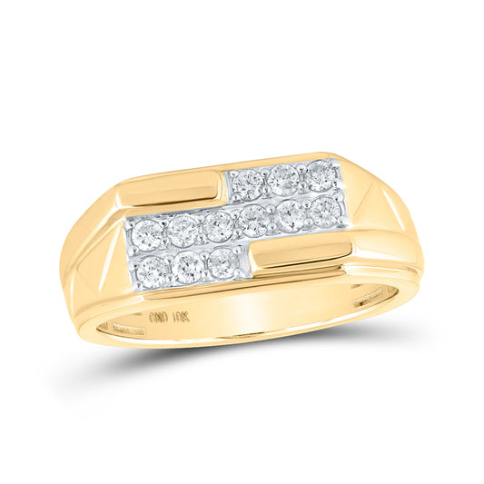 10K Yellow Gold Mens Round Diamond Band Ring 1/2 Cttw, Mens Size: 7-13