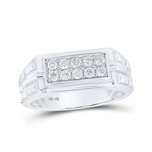 10K White Gold Mens Round Diamond Band Ring 1/2 Cttw, Mens Size: 7-13