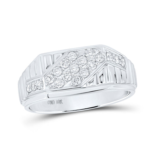 10K White Gold Mens Round Diamond Band Ring 1/2 Cttw, Mens Size: 7-13