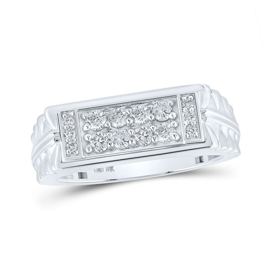10K White Or Yellow Gold Mens Round Diamond Band Ring , Mens Size: 7-13