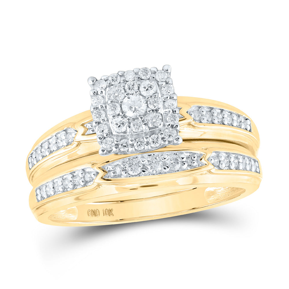 10K White Or Yellow Gold His Hers Round Diamond Square Matching Wedding Set , Womens Size: 5-10, Mens Size: 7-13