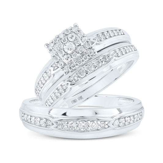 10K White Or Yellow Gold His Hers Round Diamond Square Matching Wedding Set , Womens Size: 5-10, Mens Size: 7-13