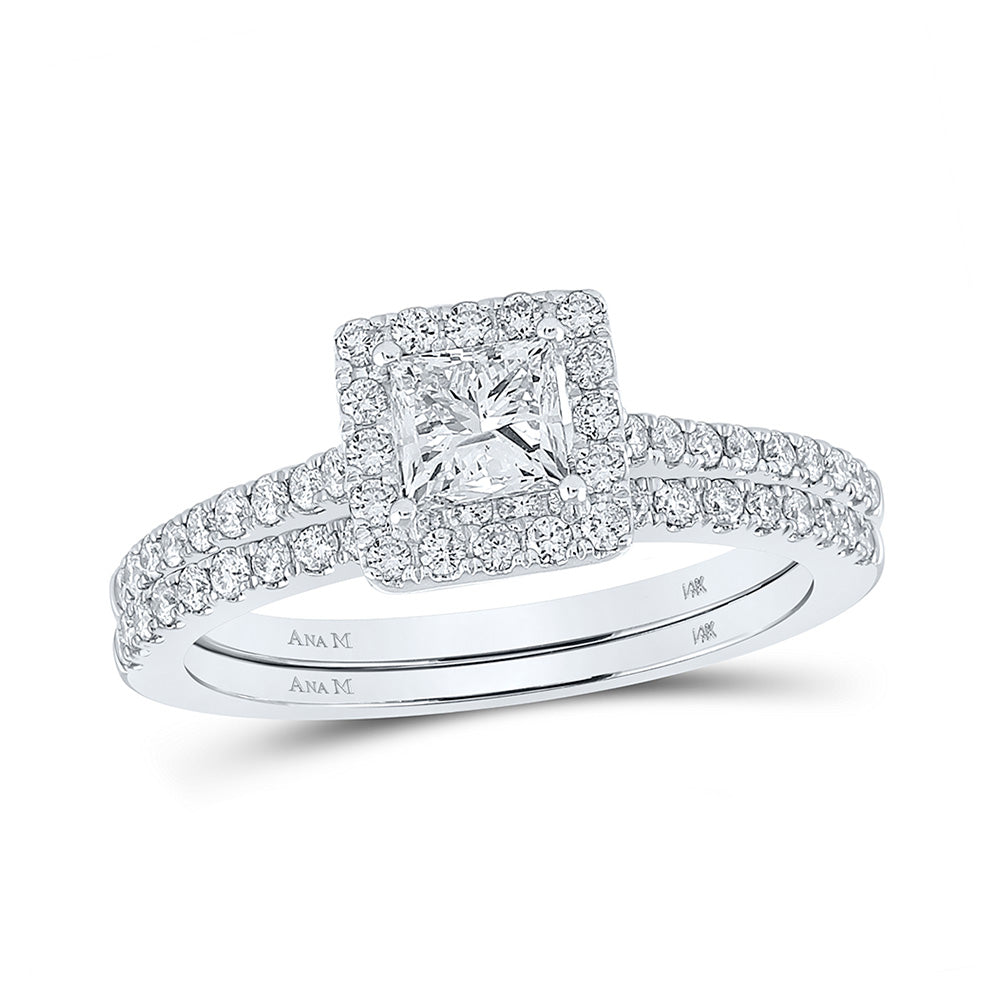 14K Yellow Or White Gold  Princess Diamond Halo Bridal Wedding Ring Band Set 1-1/4 Cttw, Womens Size: 5-10
