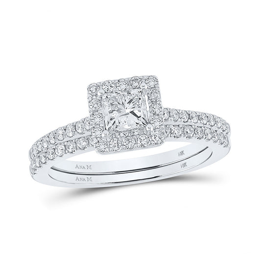 14K Yellow Or White Gold  Princess Diamond Halo Bridal Wedding Ring Band Set 1-1/4 Cttw, Womens Size: 5-10
