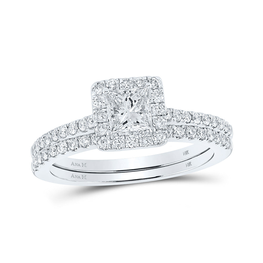 14K White Or Yellow Gold Princess Diamond Bridal Wedding Ring Band Set , Womens Size: 5-10