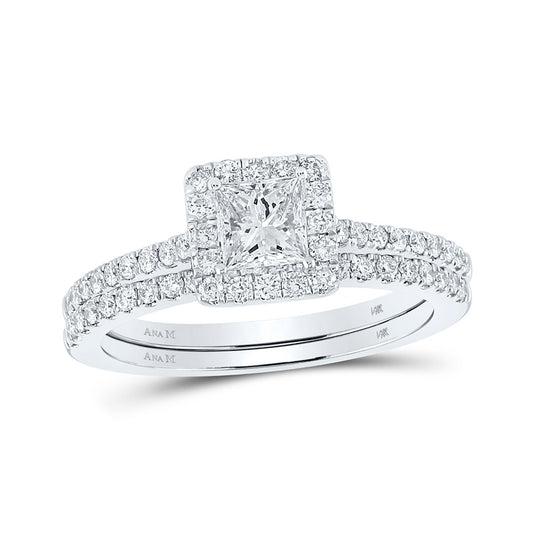 14K White Or Yellow Gold Princess Diamond Bridal Wedding Ring Band Set , Womens Size: 5-10