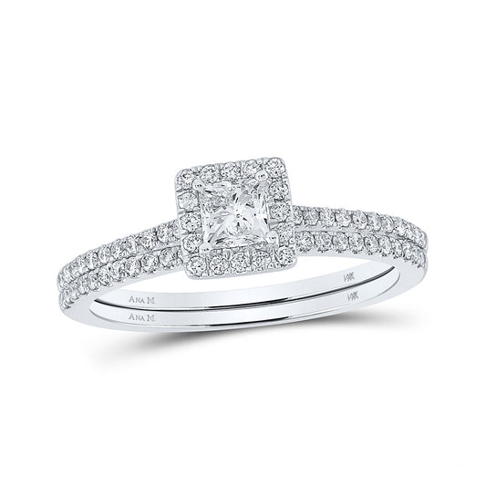 14K Yellow Or White Gold  Princess Diamond Halo Bridal Wedding Ring Band Set 5/8 Cttw, Womens Size: 5-10