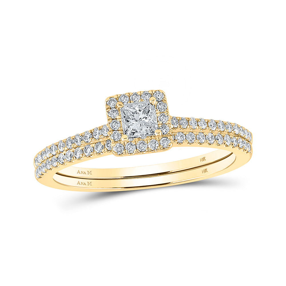 14K Yellow Gold Princess Diamond Bridal Wedding Ring Band Set 1/2 Cttw, Womens Size: 5-10