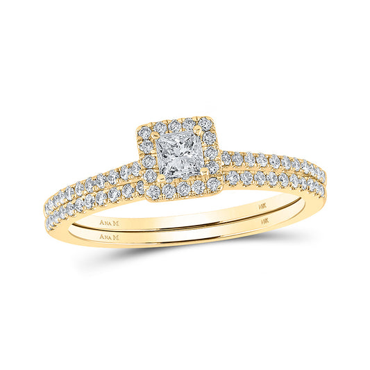 14K Yellow Gold Princess Diamond Bridal Wedding Ring Band Set 1/2 Cttw, Womens Size: 5-10