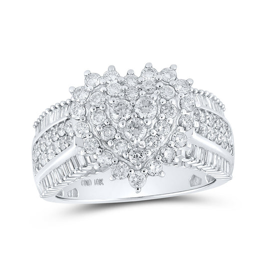 10K White Gold Womens Round Diamond Heart Ring 1-1/2 Cttw, Womens Size: 5-10