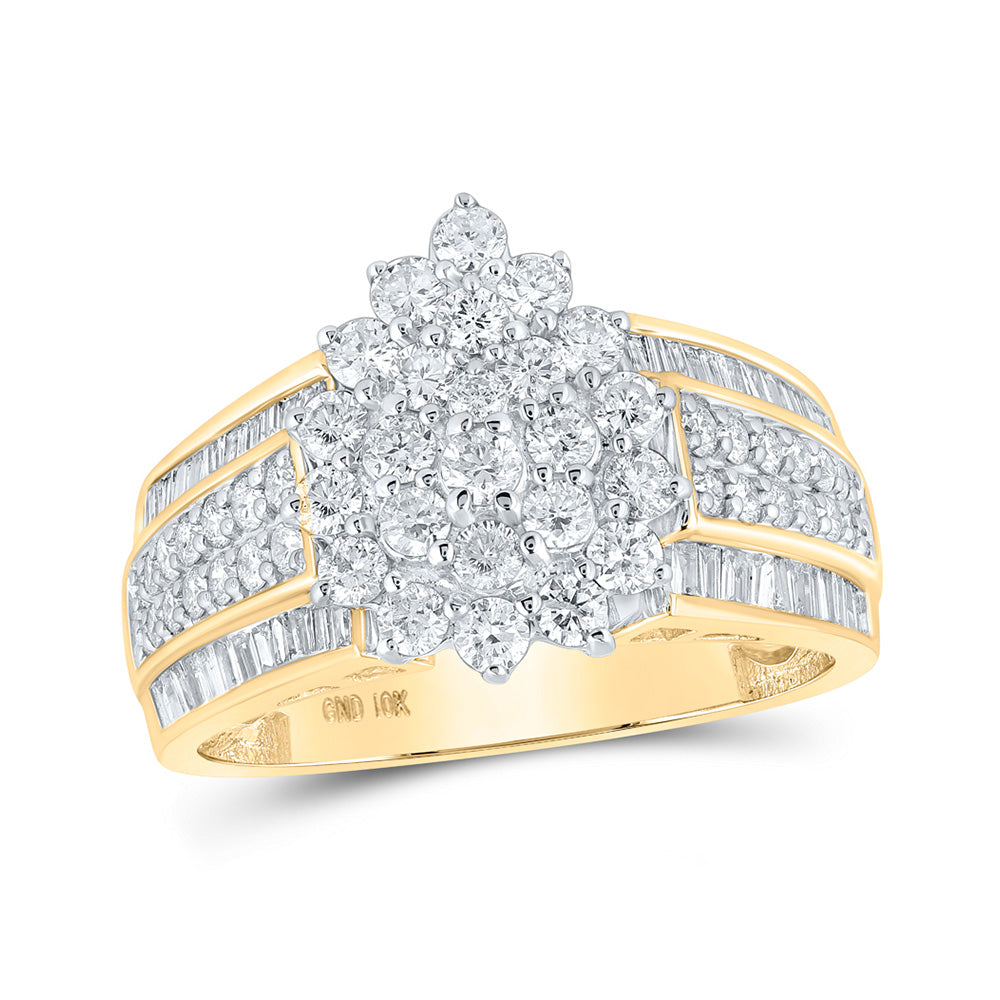 10K Yellow Gold Womens Round Diamond Tear Cluster Ring 1-1/2 Cttw, Womens Size: 5-10