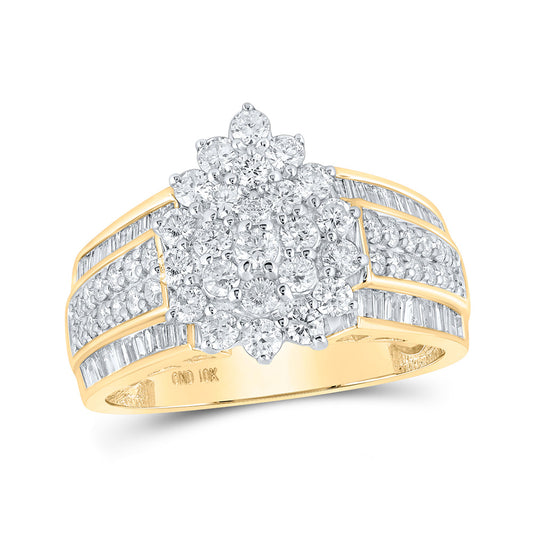10K Yellow Gold Womens Round Diamond Tear Cluster Ring 1-1/2 Cttw, Womens Size: 5-10