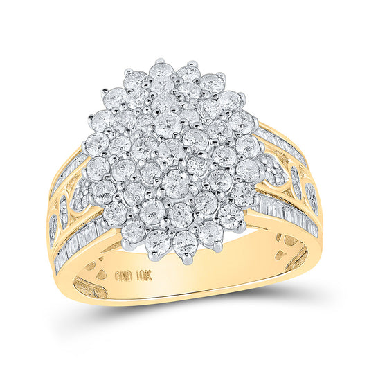 10K Yellow Gold Womens Round Diamond Oval Cluster Ring 1-1/2 Cttw, Womens Size: 5-10