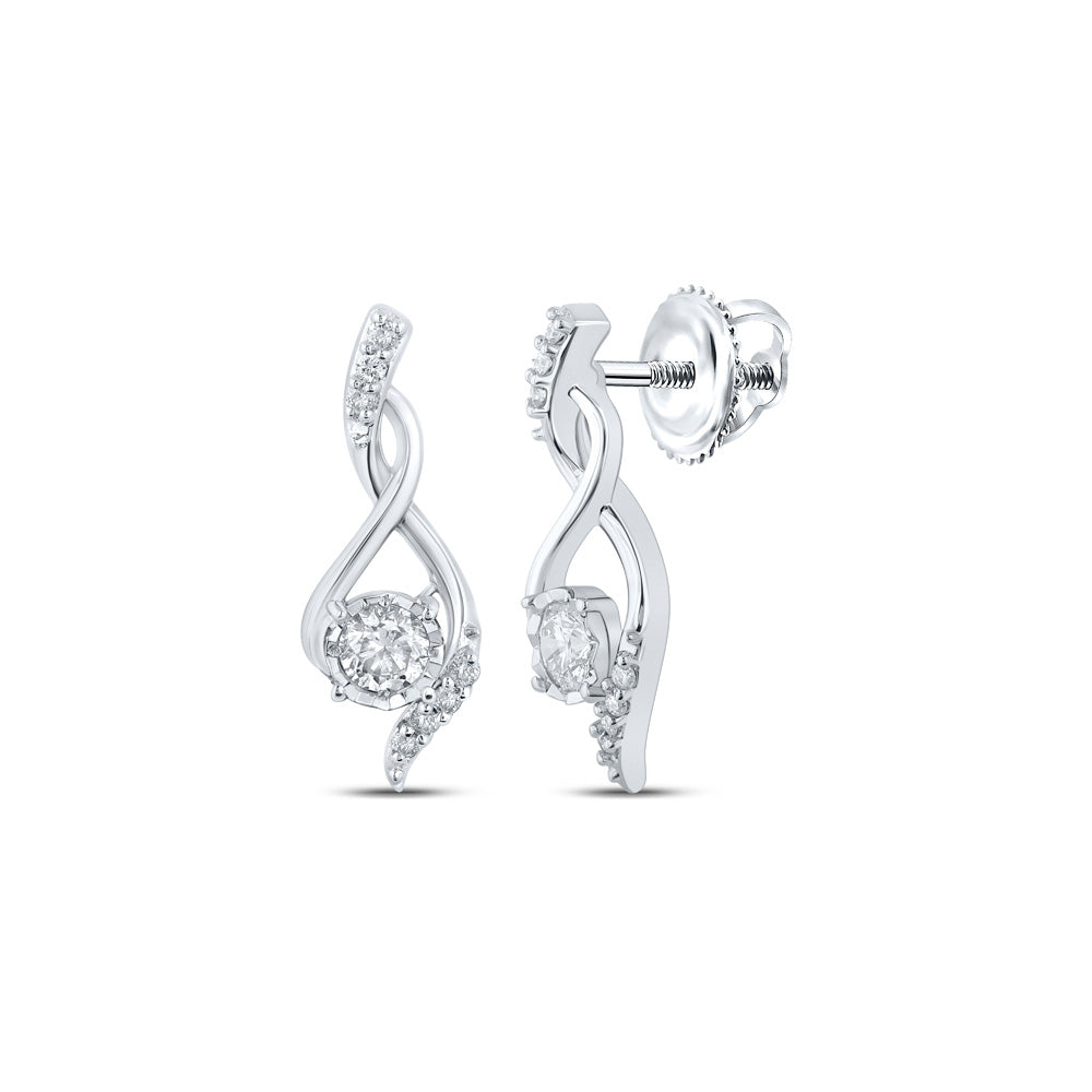 10K White Gold Womens Round Diamond Cluster Earrings 1/6 Cttw
