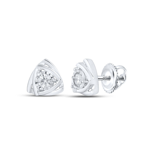 10K White Or Yellow Gold Womens Round Diamond Triangle Cluster Earrings
