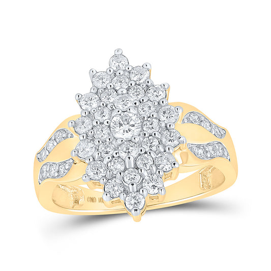 10K Yellow Gold Womens Round Diamond Marquise-shape Cluster Ring 1 Cttw, Womens Size: 5-10