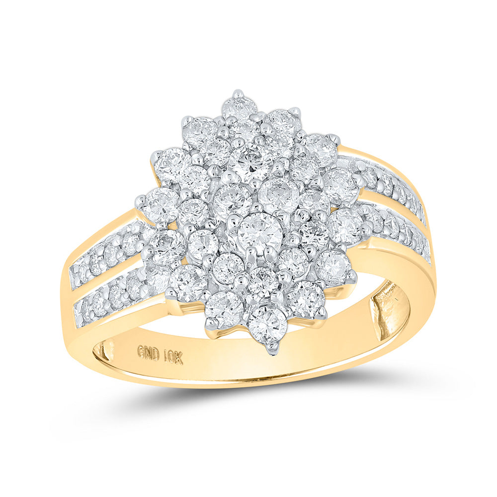 10K Yellow Or White Gold  Womens Round Diamond Cluster Ring 1 Cttw, Womens Size: 5-10