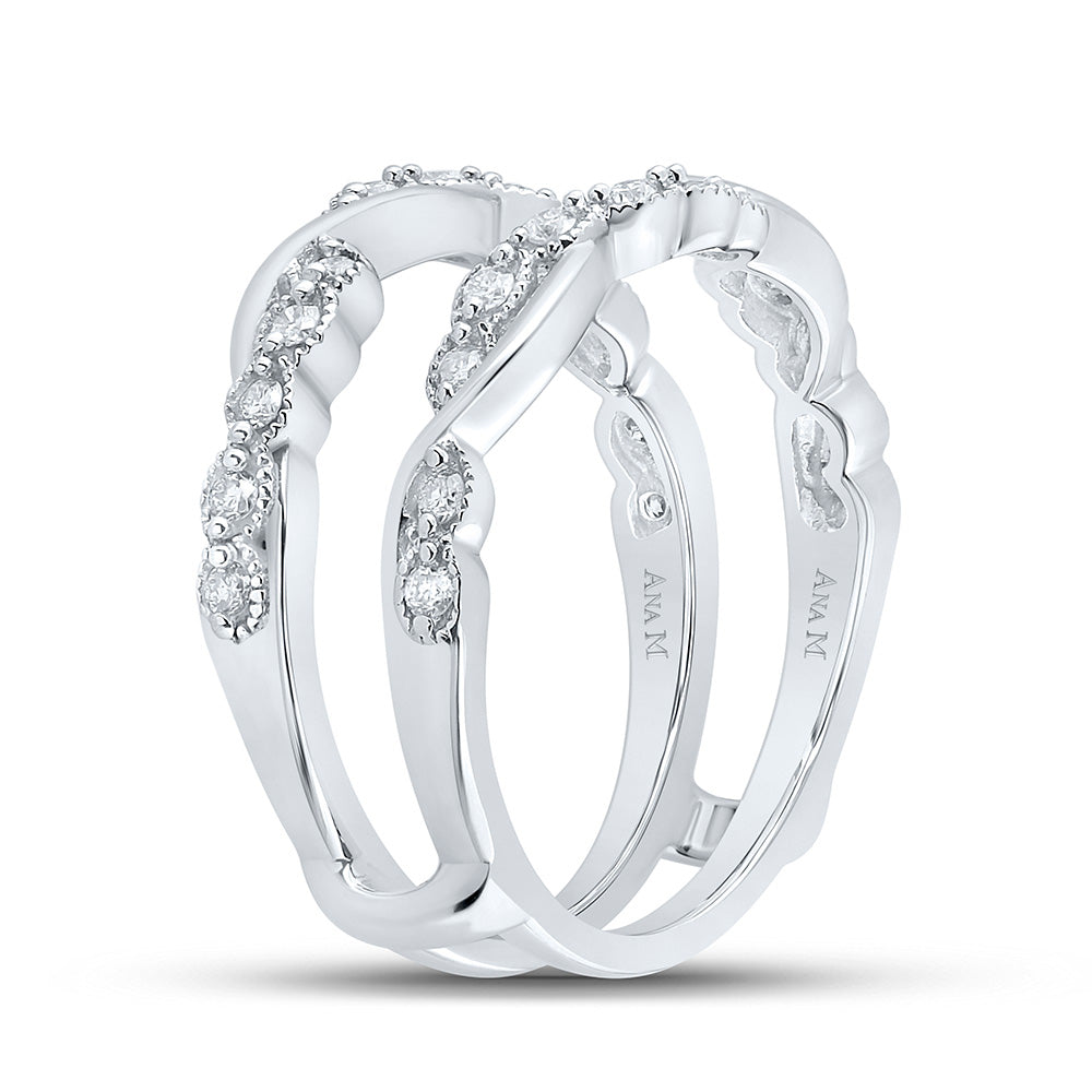 14K White Gold Womens Round Diamond Wrap Enhancer Wedding Band , Womens Size: 5-10