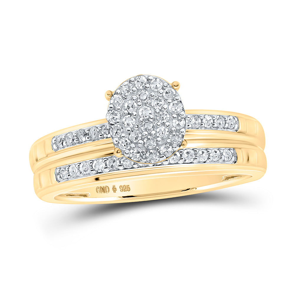 Sterling Silver Or Yellow-tone Sterling Silver His Hers Round Diamond Oval Matching Wedding Set, Womens Size: 5-10, Mens Size: 7-13
