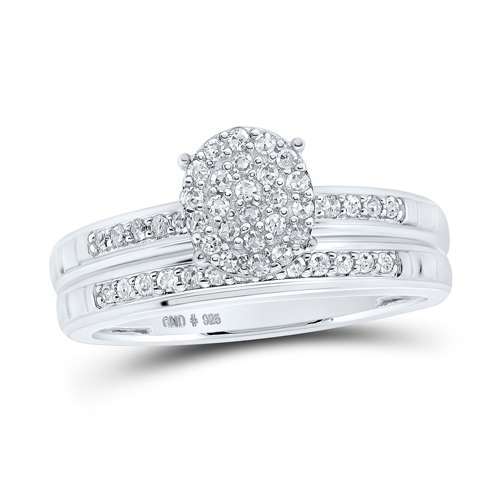 Sterling Silver Or Yellow-tone Sterling Silver His Hers Round Diamond Oval Matching Wedding Set, Womens Size: 5-10, Mens Size: 7-13