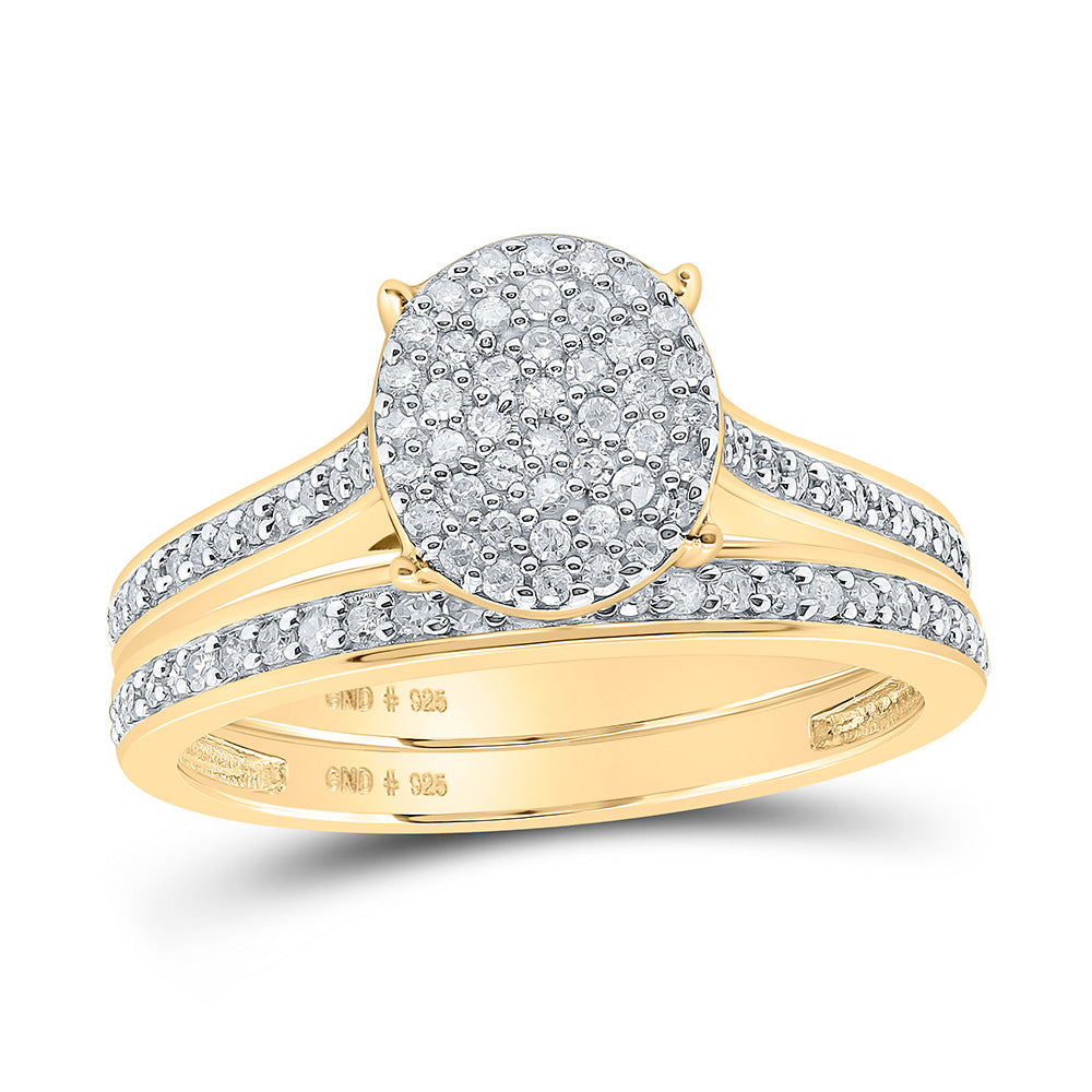 Yellow-tone Sterling Silver His Hers Round Diamond Cluster Matching Wedding Set 7/8 Cttw, Womens Size: 5-10, Mens Size: 7-13